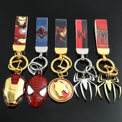 Marvel Cinematic Universe PU Leather Keychain Spider-Man Iron Man Captain America Car Key Strap Waist Wallet