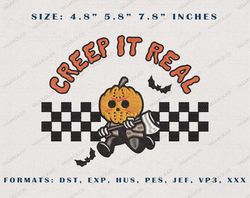 Creep It Real Embroidery Design, Pumpkin Embroidery Design, Retro Halloween Embroidery Design, Horror Movie Embroidery D