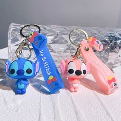 Cartoon Lilo and Stitch Angel Silicone Keychains Pendant Keyholder Disney Keyring for Car Key Bag Accessories