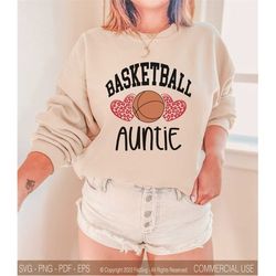 Basketball Auntie Svg, Leopard Basketball Auntie Svg, Leopard Heart Love Auntie Gift Svg, Favorite Basketball Player Svg