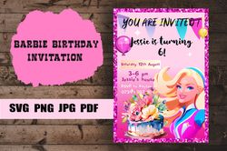 barbie birthday invitation pdf, svg