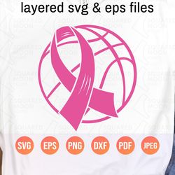 breastcancer basketball svg| fight cancer svg| tackle cancer| pink basketball with ribbon svg| cancer awareness png|