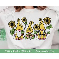 Sunflower Gnomes SVG PNG EPS, Cute Gnomes svg, Girl Gnome svg, Flower Gnome, Sunshine Svg, Sunflowers Svg, Floral Svg, F