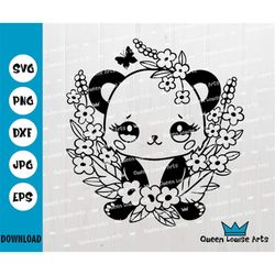 Panda svg png dxf eps kawaii girl kids baby panda clipart svg Cute Funny Cartoon Cutting Cuttable Vector Silhouette Came