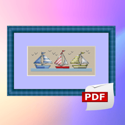 Boats Instant Download Cross Stitch Pattern PDF, Embroidery Digital File,Under The Water Needlepoint.Cross Stitch Patter