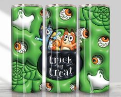 3D Blue Inflated Halloween Tumbler Sublimation Png, Spooky Trick & Treat 20oz Straight and Tapered Skinny Tumbler