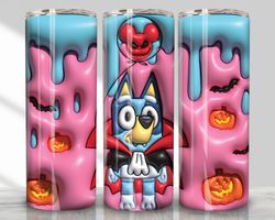 3D Blue Inflated Halloween Tumbler Sublimation Png, 3D Nightmare Dog 20oz Straight and Tapered Skinny Tumbler