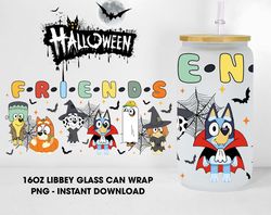 Blue Dog Friend Halloween 16oz Beer Can Glass Wrap, Halloween Friend Glass Wrap Digital Design, Cartoon Halloween Can Gl