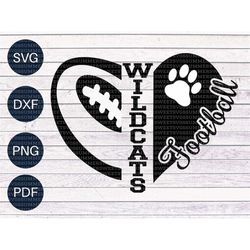 Wildcats SVG paw print svg dxf png football mom team spirit wildcats svg Cricut Cut cut file heart design digital cut fi