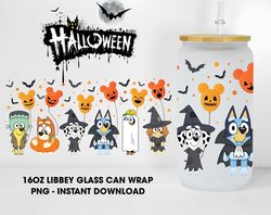 Blue Dog Halloween 16oz Beer Can Glass Wrap, Halloween Friend Glass Wrap Digital Design, Cartoon Halloween Libbey Glass