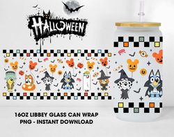 Cartoon Halloween 16oz Libbey Glass Wrap, Halloween Friend Glass Wrap Digital Design, Blue Dog Halloween Can Glass Wrap,