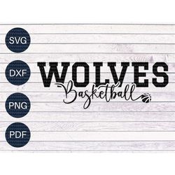 Basketball SVG dxf png Cheer team spirit wolves Circut Cut Files Silhouette basketball outline design digital cut files