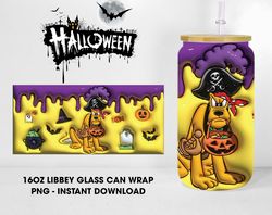 Inflated Halloween Cartoon Dog 16 Oz Glass Can PNG, Halloween Dog Pirate 16 Oz Glass Can Wrap