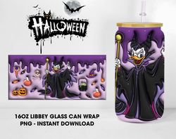 Inflated Halloween Cartoon Character 16 Oz Glass Can PNG, Halloween Witch Duck 16 Oz Glass Can Wrap
