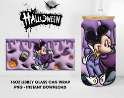 Inflated Halloween Cartoon Character 16 Oz Glass Can PNG, Halloween Mouse And Friends 16 Oz Glass Can Wrap