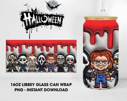 Inflated Horror Movie Halloween Glass Can Design Sublimation, Killer 16oz Glass Wraps, Horror Character Libbey Glass Wra