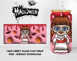 Inflated Horror Doll 16 oz Glass Can Sublimation Design, Halloween Scary Character Glass Can Digital Design, 16oz Glass