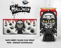 Inflated Halloween Glass Wrap Png, Killer Horror 16oz Libbey Glass Can Wrap Png, Halloween Nun Glass Can Wrap