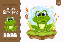 Cartoon Green Frog. T-Shirt, PNG, SVG.