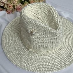 raffia knitted summer hat for women