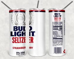 Bud Light Seltzer Strawberry Tumbler Wrap Design - PNG Sublimation Printing Design - 20oz Tumbler Designs.