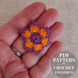 Crochet small flower pattern, Crochet daisy pattern, detailed pattern pdf, Floral applique DIY, tutorial beginners