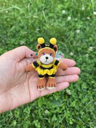 Miniature Teddy bear bee bumblebee ooak pet friend for doll Collectible toy dollhouse handmade small plush toy