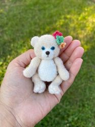 Miniature Teddy bear mini toy ooak bear pet friend for doll Collectible toy amigurumi bear handmade small plush toy