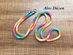 70cm rainbow bead crochet necklace, hamdmade necklace, beaded necklace, woman necklace