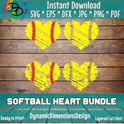 Softball Heart SVG, Softball svg, Softball Sublimation, Softball Shirt SVG, Cricut cut File, Team, Instant Download