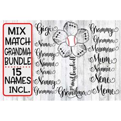 BUNDLE - Names Included  - Baseball Grandma - Flower Mitt - SVG Proud Baseball Grandma, Baseball Flower, Baseball Flower