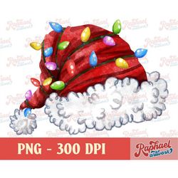 Santa Claus Hat PNG Sublimation Design | Christmas Lights Watercolor | Digital Download | Xmas Printable Art | Hand Draw