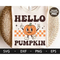 Hello Pumpkin svg, Autumn shirt, Retro Character svg, Pumpkin svg, Fall shirt, dxf, png, eps, svg files for cricut