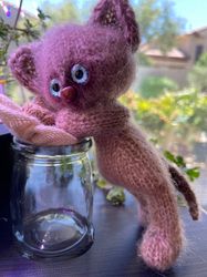 blueberry mohair knitted toy kitten