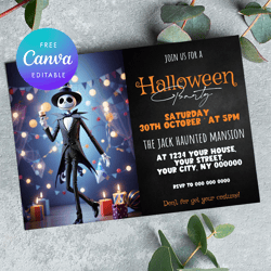 Jack skellington Halloween Party Invitation Canva Editable Instant Download