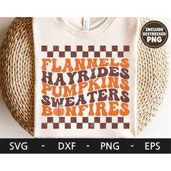 Flannels Hayrides Pumpkins Sweaters Bonfires svg, Autumn shirt, Retro svg, Pumpkin svg, dxf, png, eps, svg files for cri