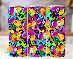 Horror movie characters icons Rainbow halloween Png, Tumbler wrap designs Friends Neon CHeetah Spooky season sublimation