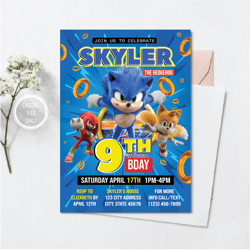Personalized File Sonic Invitation | Sonic Birthday Invitation | Sonic Party Invite Invitation PNG File Only