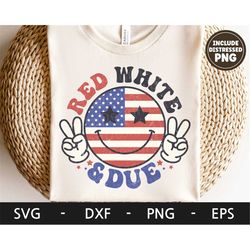 Red white and Due svg, America svg, 4th of july svg, Retro smiley face svg, Patriotic svg, Boys Shirt, dxf, png, eps, sv