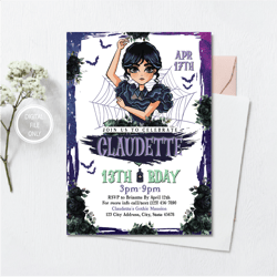 Personalized File Wednesday Invite, Wednesday Invitation Birthday, Addams Family Birthday Invitation PNG File Only