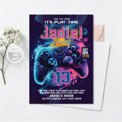 Personalized File Video Game Party Invitation | Printable Gamer Birthday Invite Invitation PNG File Only