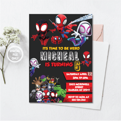 Personalized File Spidey And His Amazing Friends Birthday Invitation | Printable Party Invitation PNG File Only