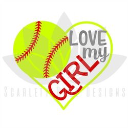 Softball Mom, Love my girl Softball Heart SVG cut file for silhouette cameo and cricut