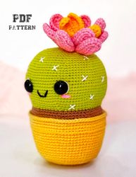 CROCHET PATTERNS INTERMEDIATE Crochet Cactus with Flower  PDF Pattern