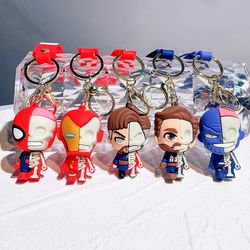 Disney Cartoon Marvel Avengers Keychain Superhero Spiderman Skull Pendant Keyring Phone Bag Car Keyholder Jewelry