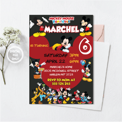 Personalized File Mickey Birthday Invitation  | Kids party, Printable Birthday Party Invitation PNG File Only