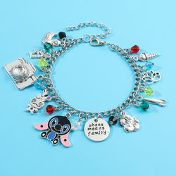Disney Cartoon Stitch Charm Bracelet DIY Lilo & Stitch Pendant Crystal Beads Bangle for Women Party Jewelry Accessories