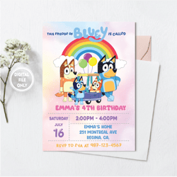 Personalized File Bluey Birthday Invitation Bluey and Bingo Birthday Invitation Digital  Invitation PNG File Only