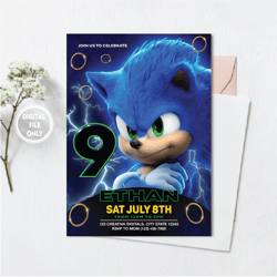 Personalized File Sonic Invitation | Sonic The Hedgehog | Sonic Birthday Invitation PNG File Only