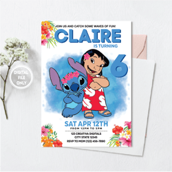 Personalized File Lilo and Stitch Birthday Invitation | Lilo and Stitch Invite | Stitch Birthda Invitation PNG File Only